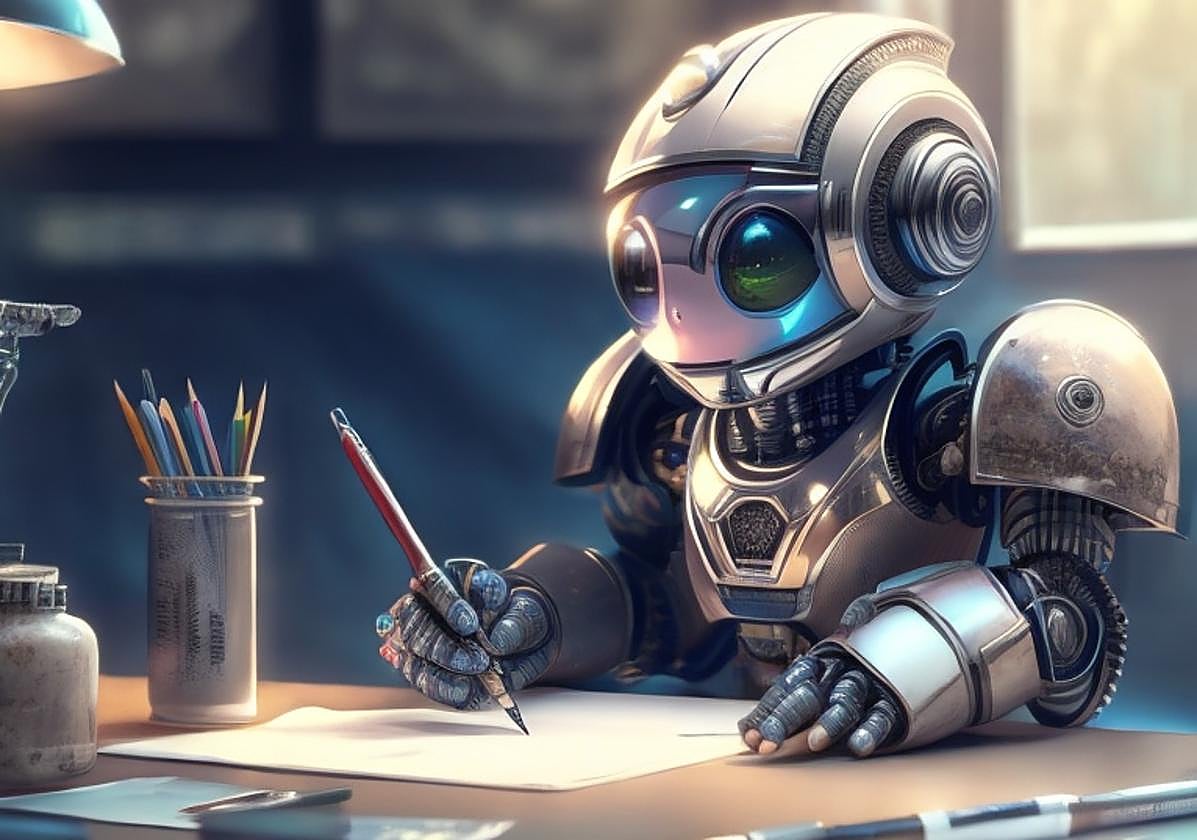 Recreación de un robot realizando un examen.