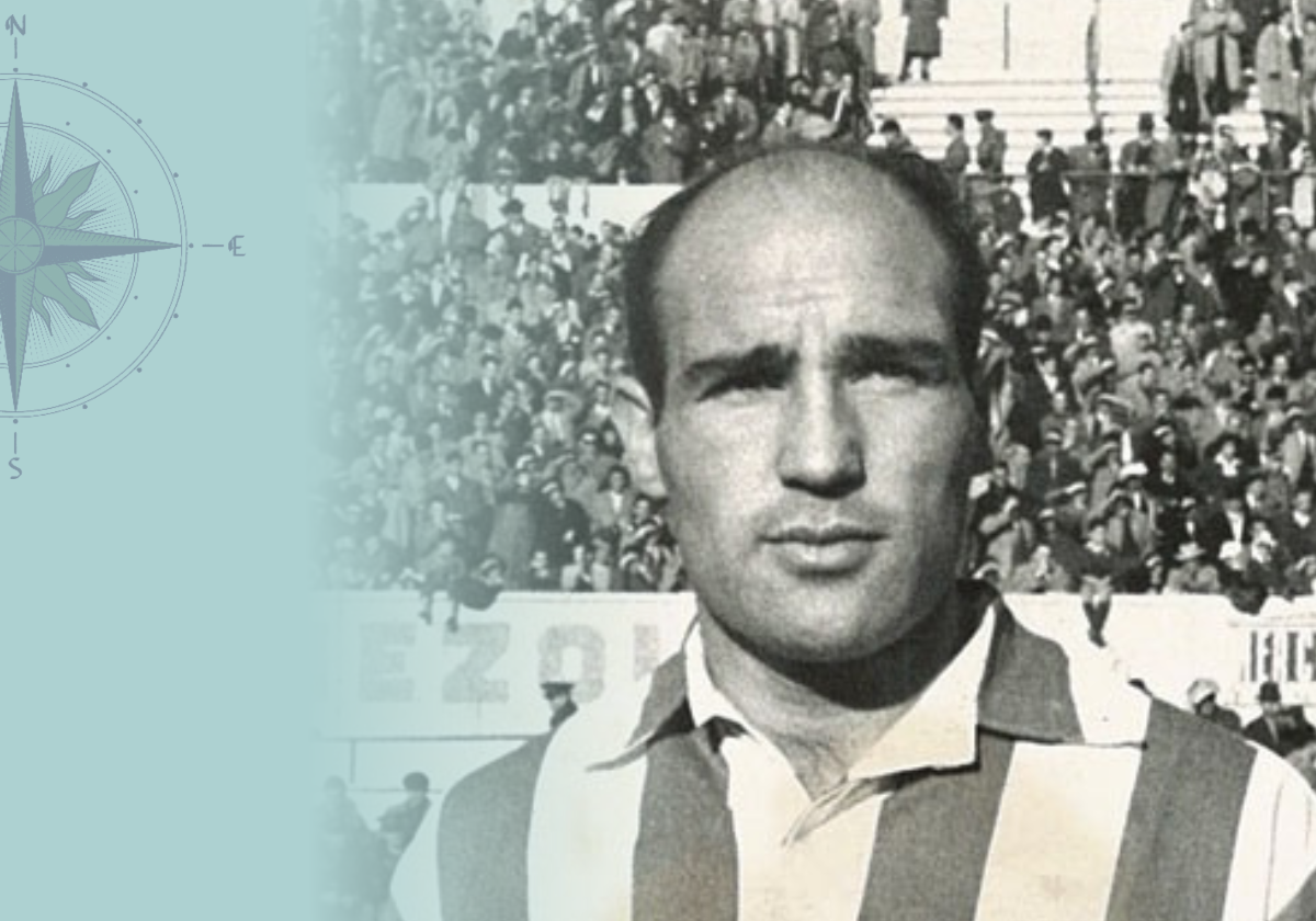 Agustín en el único partido disputado con el Atlético de Madrid, diciembre de 1956.