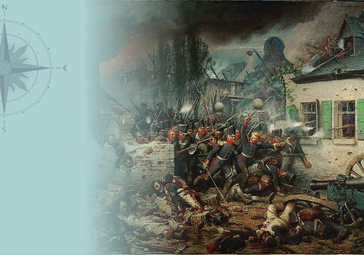 Ataque prusiano a la posición de Plancenoit durante la Batalla de Waterloo. Por Adolf Northern (1864). Galería de Arte de Hamburgo.