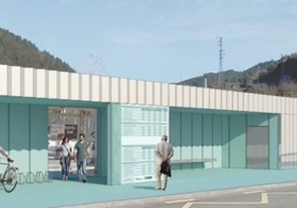 Una plataforma lineal de 56 m2 aglutinará la zona de espera, el baño público, paneles y parking de bicis.