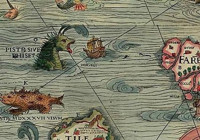 Detalle de la Carta Marina de Olao Magno (1544). Barcos atacados por presuntos monstruos marinos.