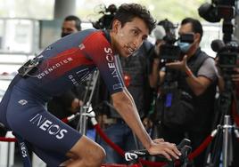 Egan Bernal durante una rueda de prensa realizada en Bogotá.