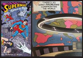 Portada de 'Superman Space Age' y detalle con el mapa de Europa que aparece en sus páginas interiores.