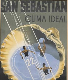 Imagen secundaria 2 - Arriba: las competiciones deportivas como reclamo turístico. Centro: el comisario de la exposición Mikel Lertxundi Galiana. Abajo: cartel de 1934 que ha inspirado el título de la muestra.