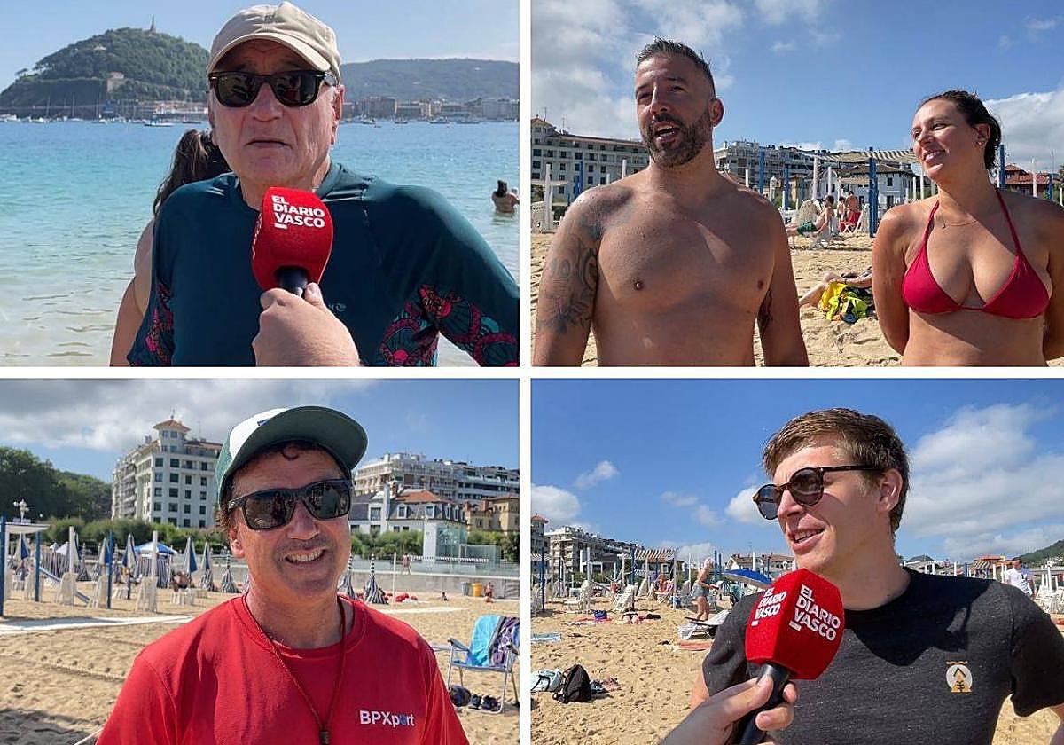 Bañistas hablan de la 'carabela portuguesa' en la playa de Ondarreta.