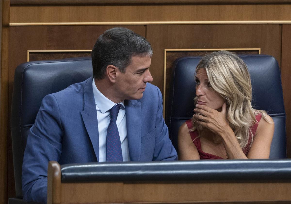 Pedro Sánchez y Yolanda Díaz, en la sesión de constitución de la Mesa del Congreso, el pasado 17 de agosto.