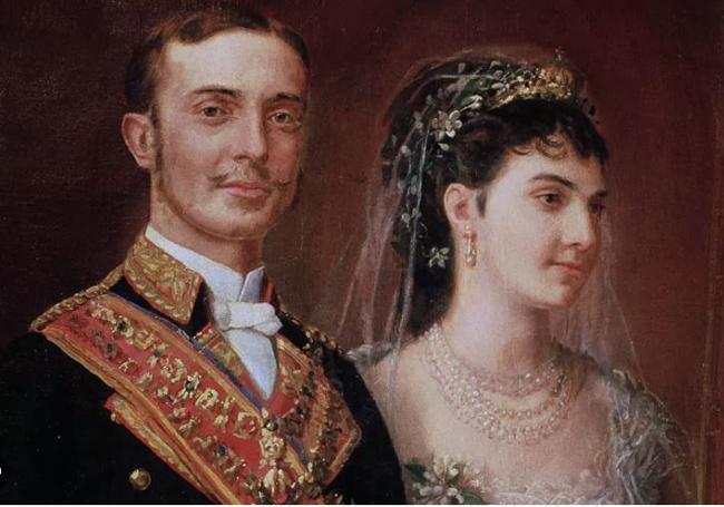 Alfonso XII y María de las Mercedes, el día de su boda.