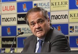 Jokin Aperribay, durante la rueda de prensa de presentación de Kieran Tierney.