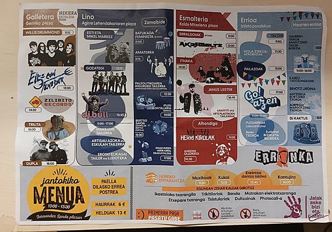 Urriaren 1eko egitaraua.