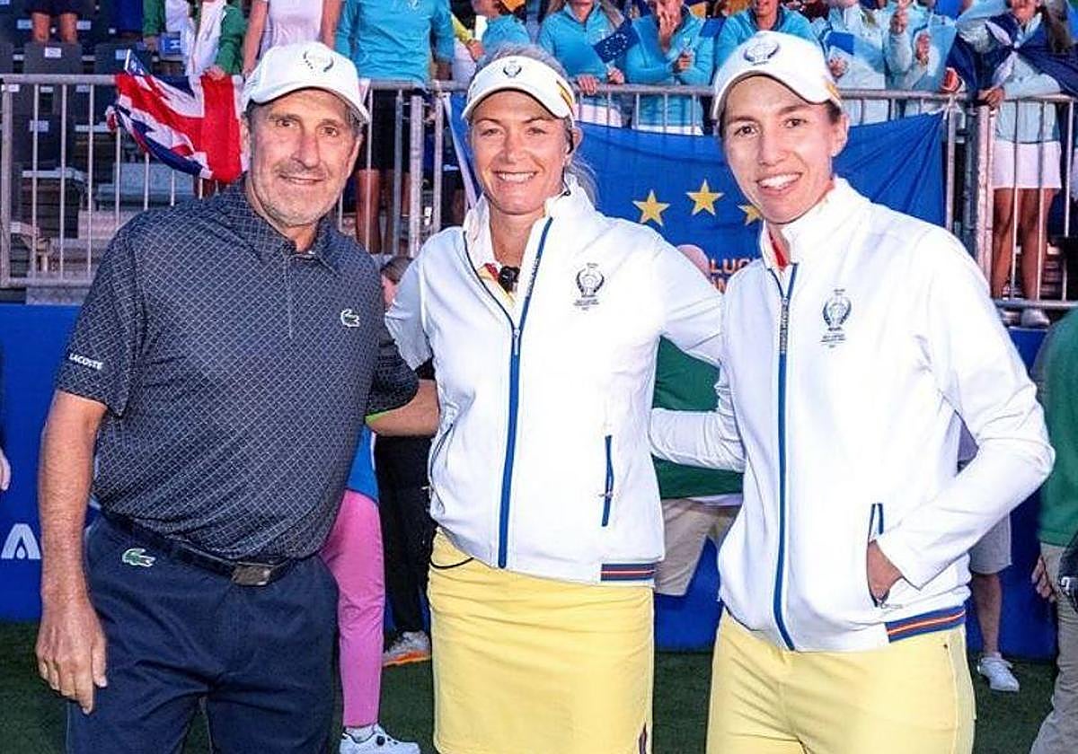 Olazabal, la capitana Pettersen y Ciganda, a la conclusión de la Solheim Cup.