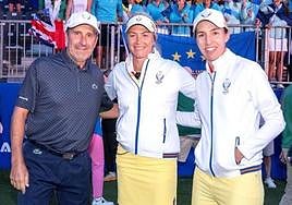 Olazabal, la capitana Pettersen y Ciganda, a la conclusión de la Solheim Cup.