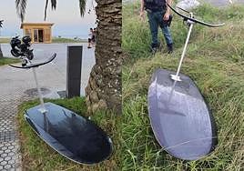 La tabla de surf eléctrica recuperada por la Guardia Civil en Hondarribia.