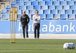 El Director de fútbol, Jokin Aperribay, y el presidente de la Real Sociedad, Jokin Aperribay, en Zubieta.