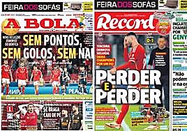 Portadas de A Bola y Record en la edición del 25 de octubre de 2023, el día siguiente a la victoria de la Real Sociedad contra el Benfica en Champions.
