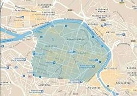 Espacio que ocupará la zona de bajas emisiones, en el centro de Bilbao.