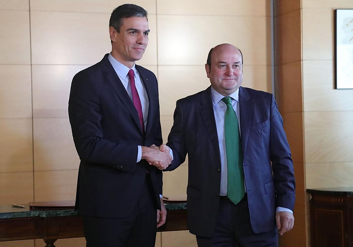 Sánchez y Ortuzar, tras las firma del acuerdo en diciembre de 2019.