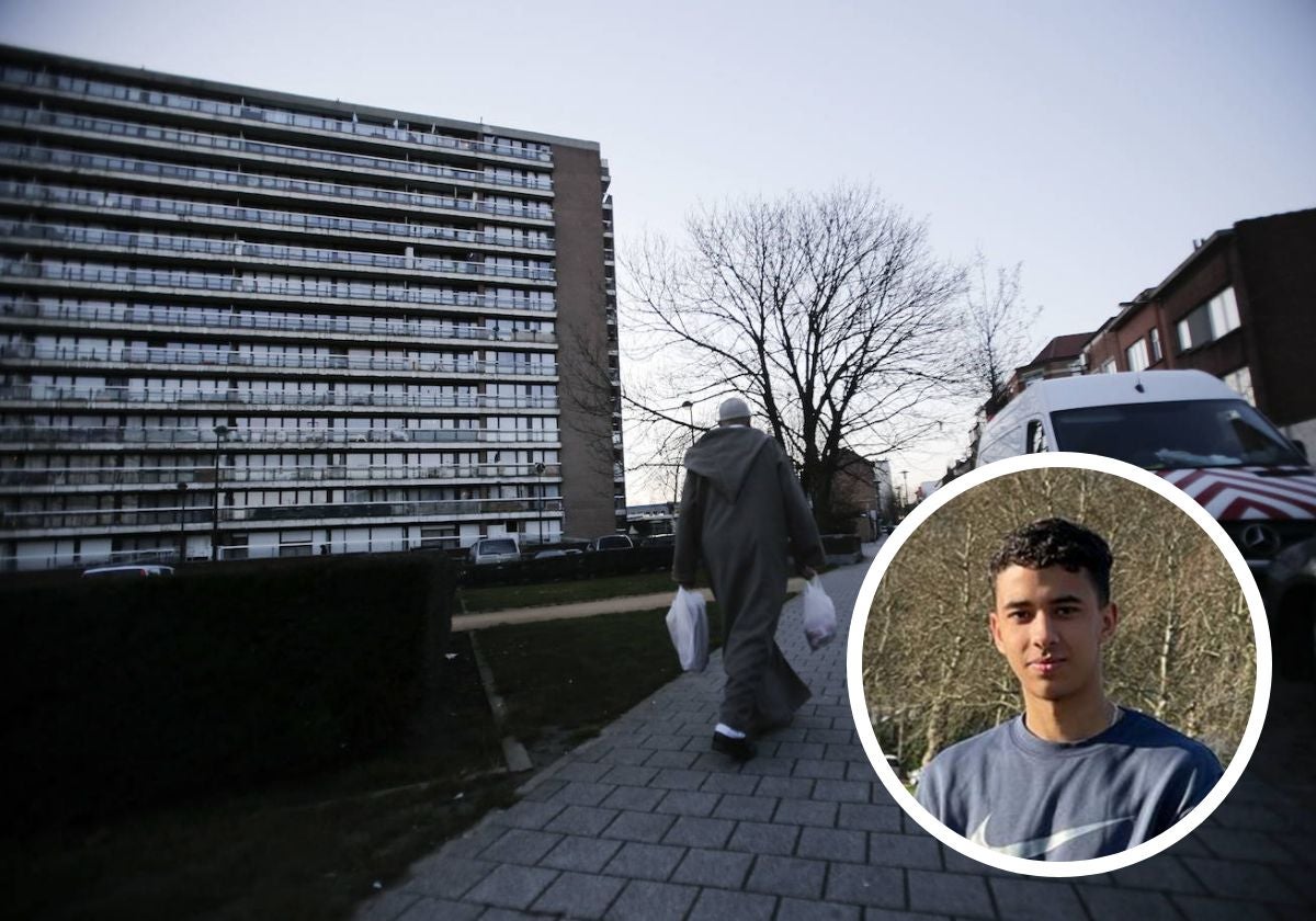 Barrio de Molenbeek en Bruselas y una imagen de Soufyane Elimrani.