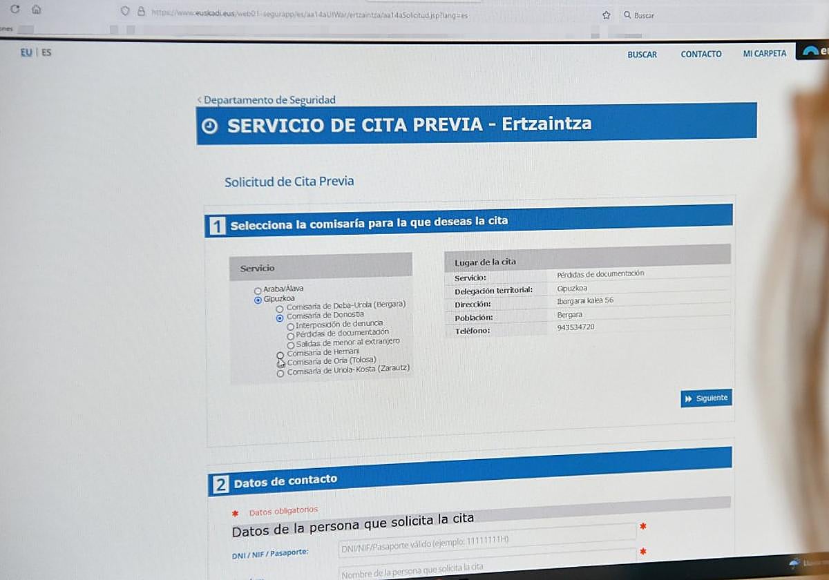 La página web de la Ertzaintza que ofrece el servicio de cita previa.
