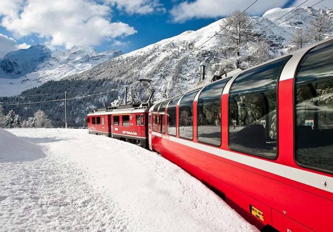 El Bernina Express y sus ventanas panorámicas.