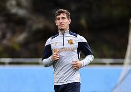 Aihen Muñoz, durante el entrenamiento de este martes.