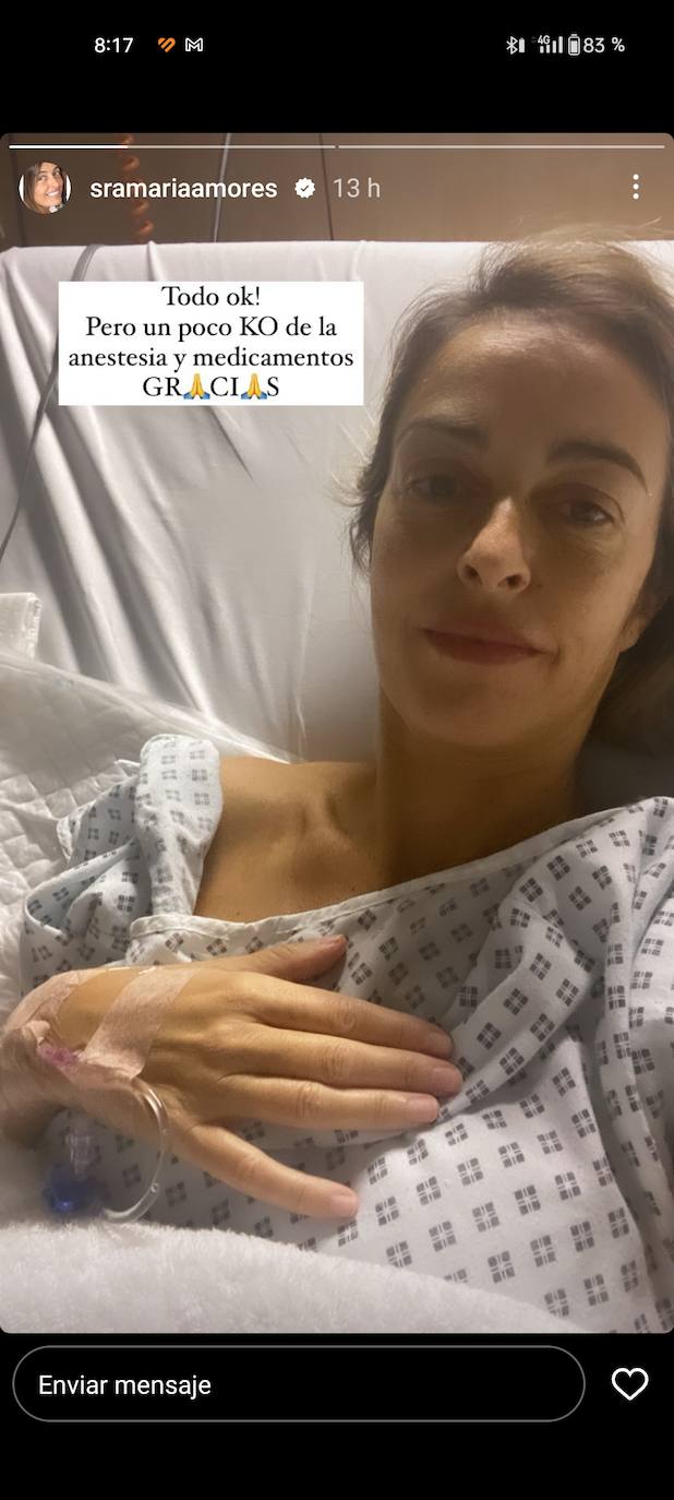 María Amores, tras la operación.