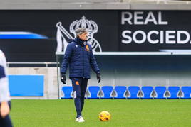 Imanol Alguacil, en un entrenamiento en Zubieta.