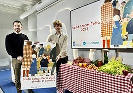 Alfonso Reiriz, responsable de Marketing de Super Amara, y Jon Insausti, concejal de Actividades Festivas, este miércoles presentado la Feria de Santo Tomás de Donostia.