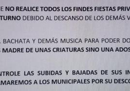 Extracto de la nota hecha pública en una comunidad de vecinos de Hernani.