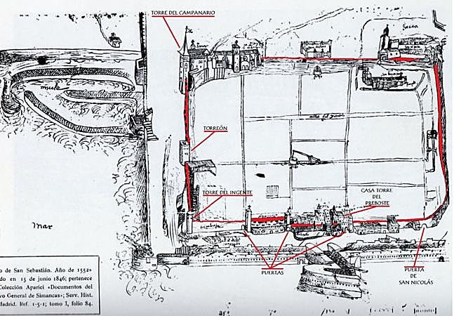 Plano de San Sebastián en 1552.