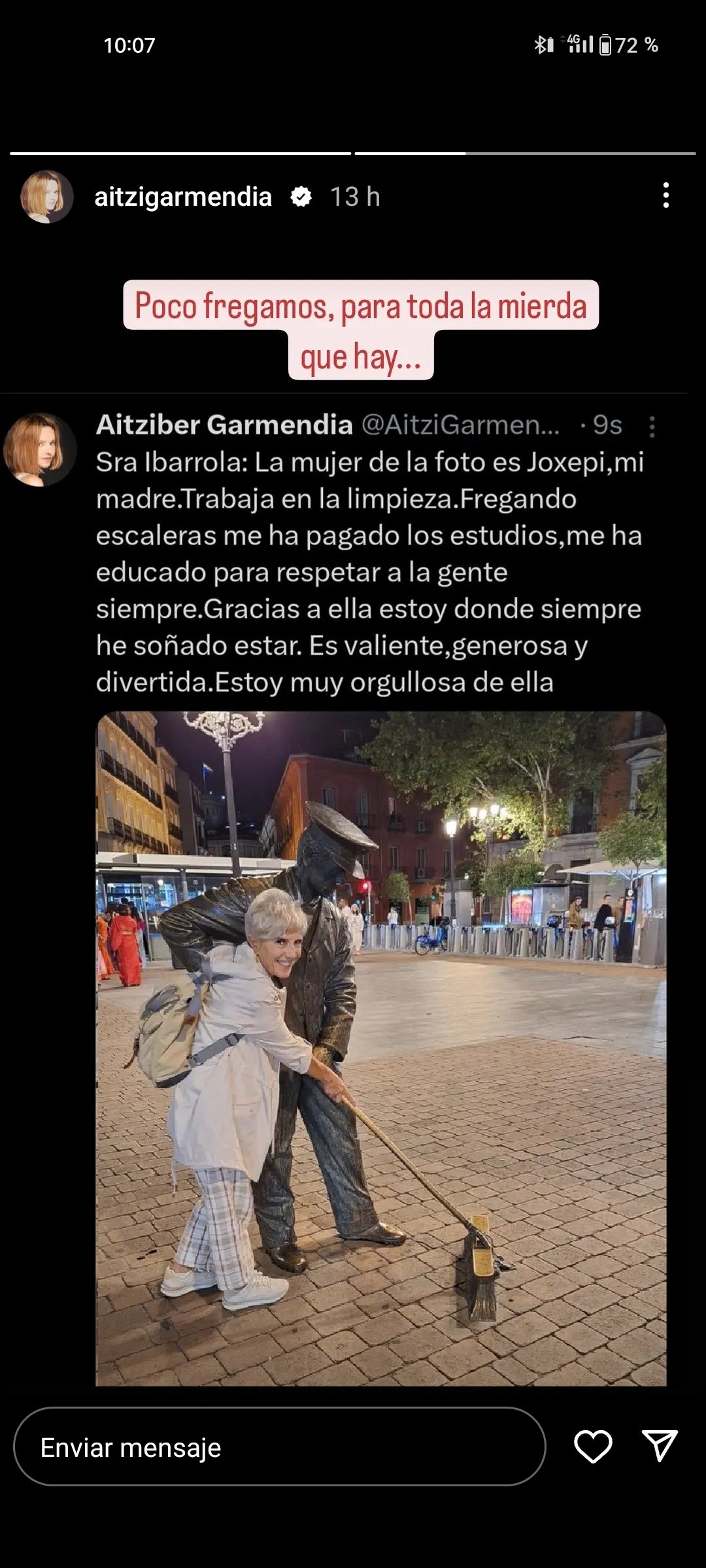 Mensaje de Aitziber Garmendia a Cristina Ibarrola.