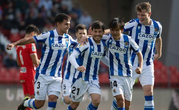 Celebración del primer gol de la Real Sociedad.