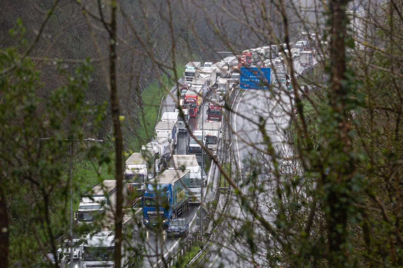 Fotos: Retenciones en la N-I por el vuelco de un camión