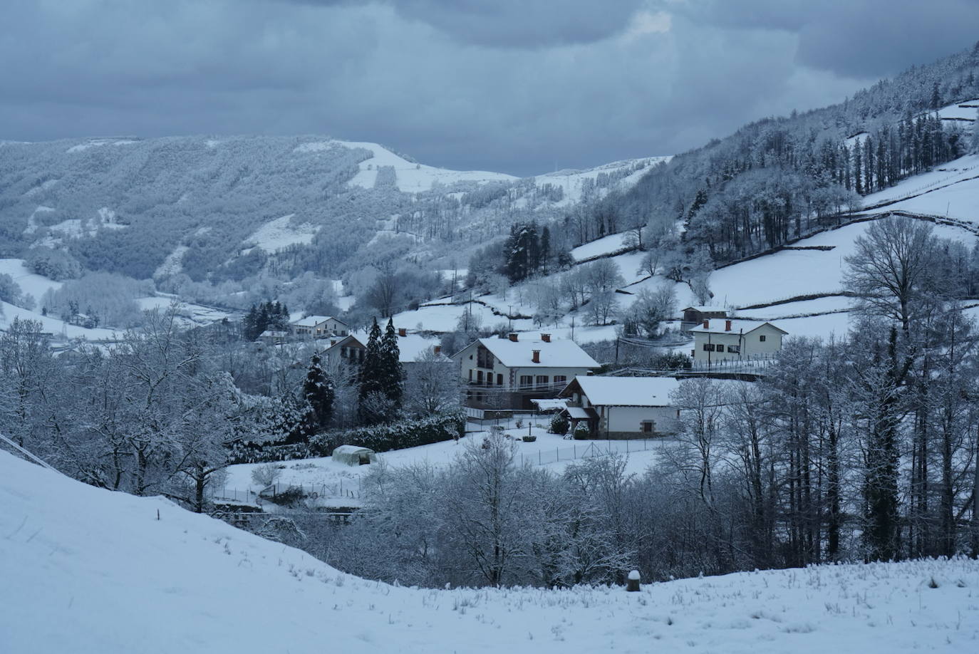 La zona de Berastegi bajo un manto blanco. 
