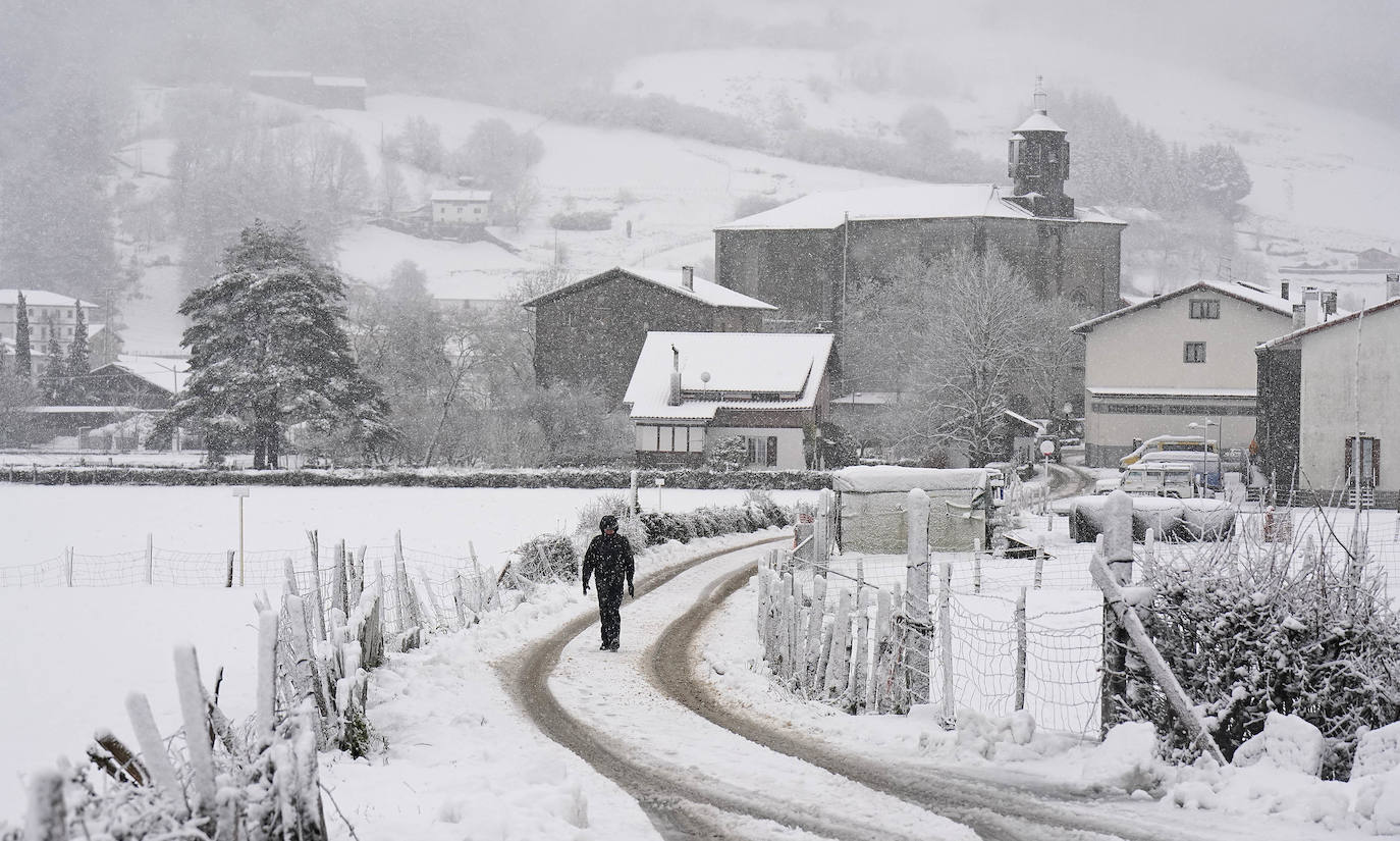 Un hombre pasea en Berastegi.