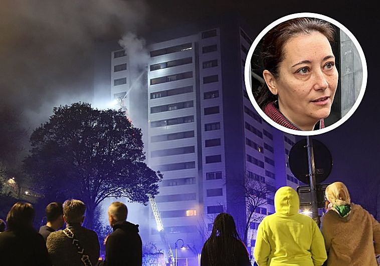 Sheila Santiago, la vecina del 13ºC, a las puertas de su edificio, el portal número 4 de la calle Sorgintxulo de Errenteria, donde se produjo un incendio en Nochevieja.