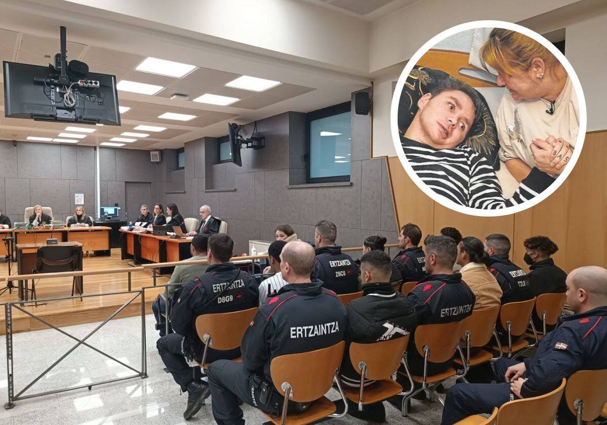 Los acusados sentados es el banquillo y custodiados por varios agentes durante el juicio que ha comenzado esta mañana en Bilbao.