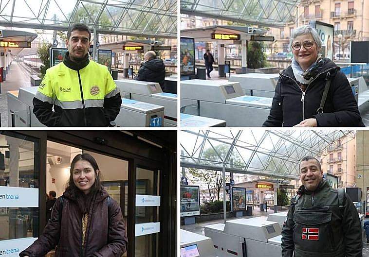 Mario Gómez, Conchi Rodas, Jocelyn Flores y Marcio Dávila esta mañana en la estación de Euskotren de la Plaza Easo en Donostia.