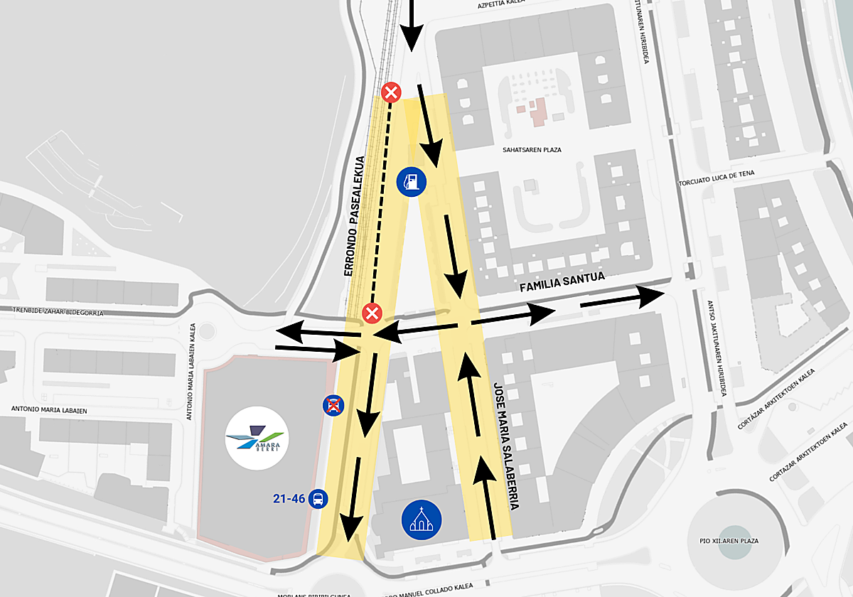 Mapa que indica cómo quedarán los cambios de sentido tras el corte.