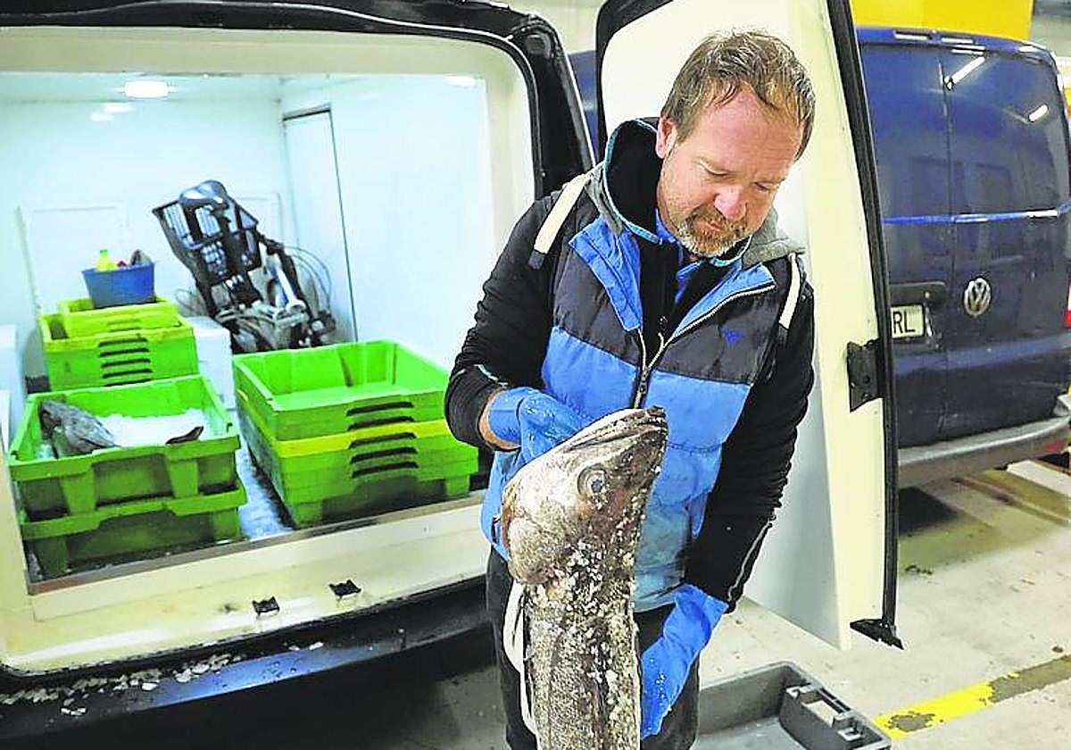 Descarga a primera hora en la lonja del puerto de Pasaia.