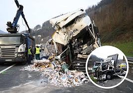 El accidente entre tres camiones en la N-I en Itsasondo ha provocado el cierre de la vía.