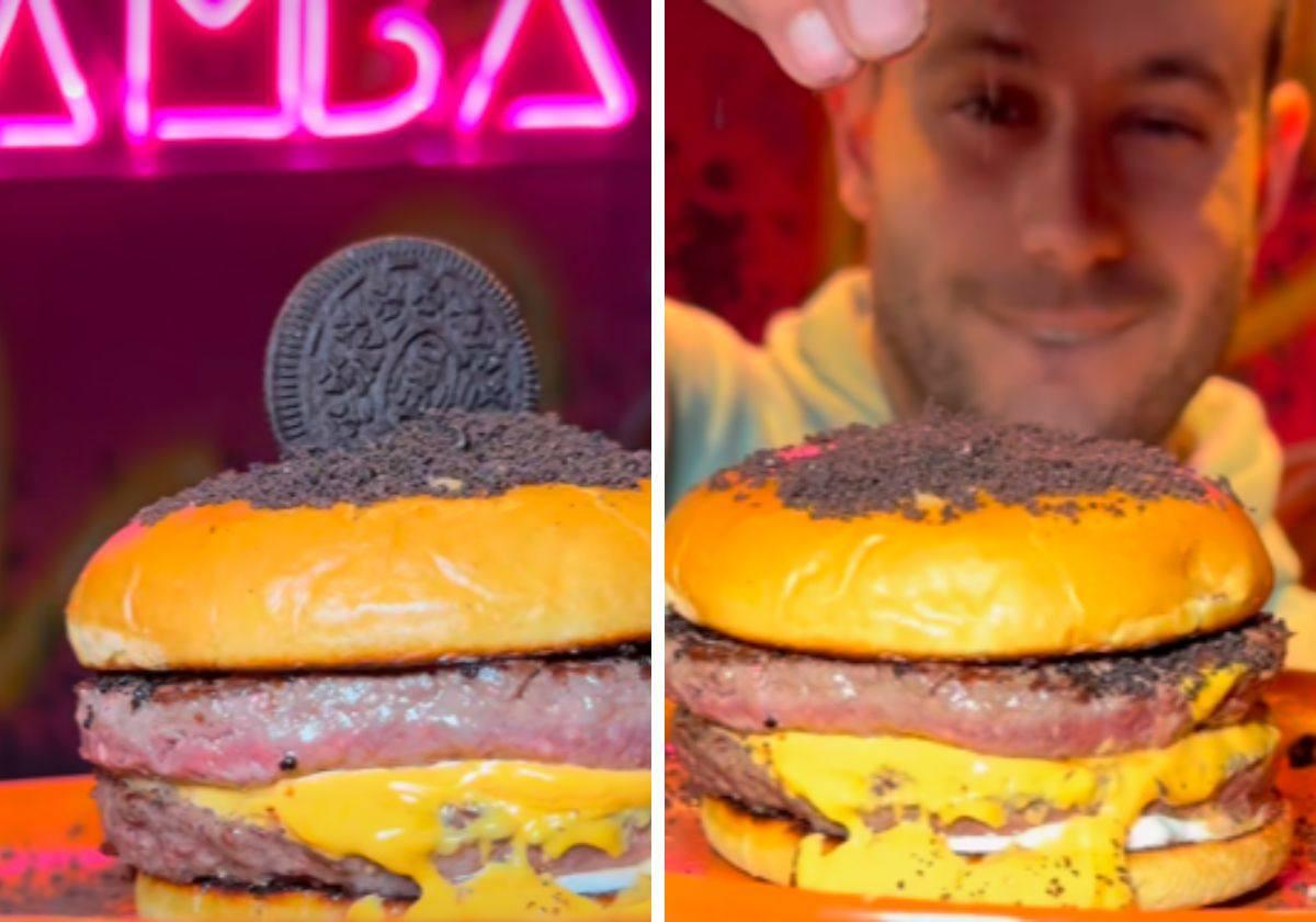 Imágenes de la hamburguesa con Oreo que se oferta en un restaurante de Bilbao