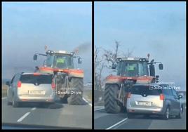 Dos momentos en los que el coche intenta adelantar al tractor.