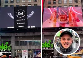 Imágenes del anuncio que se emitió en Times Square y Jon posando en Nueva York.