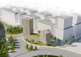 Imagen virtual de las dos torres de apartamentos dotacionales previstas por el Gobierno Vasco en Riberas de Loiola.