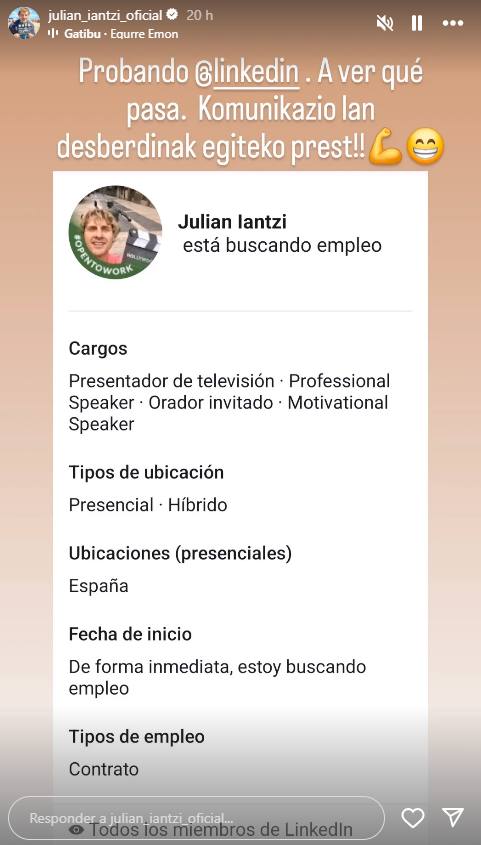 'Storie' publicado por Julian Iantzi en Instagram.