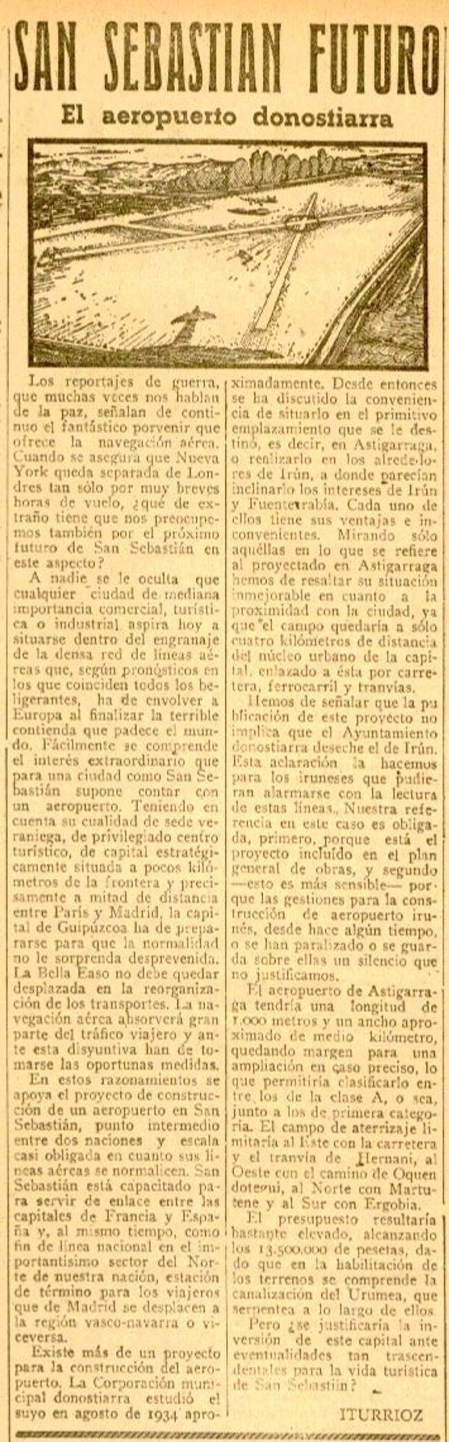 Artículo publicado por EL DIARIO VASCO el 3 de marzo de 1944.