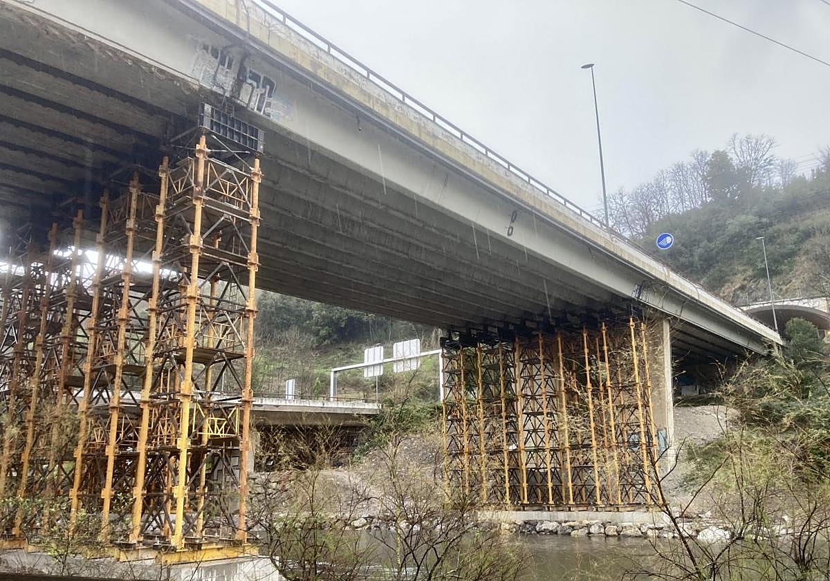 Las cimbras que apuntalan el viaducto sobre el Urumea en la Variante de Donostia (GI-20).