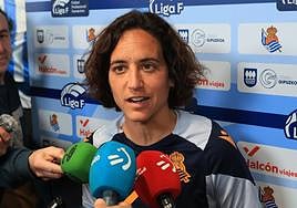 Natalia Arroyo, este jueves en la zona mixta de Anoeta.