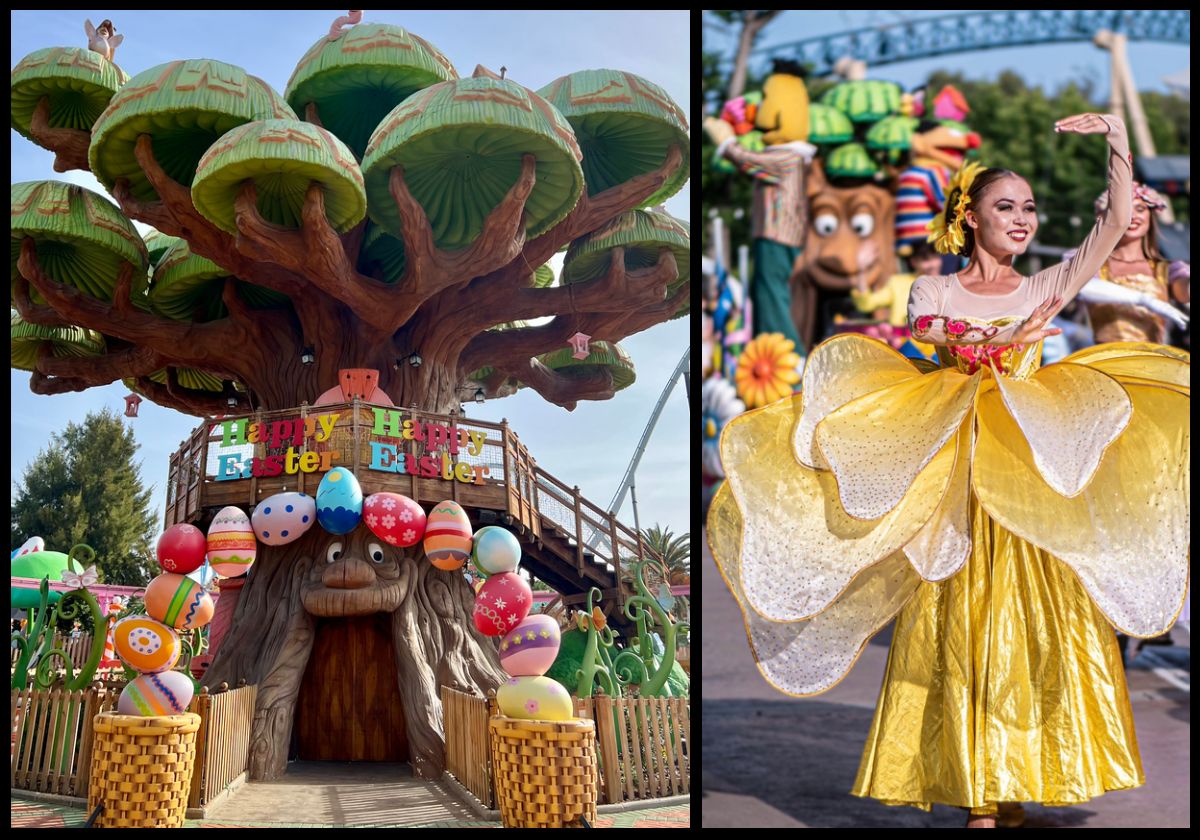 La decoración especial para esta Semana Santa en PortAventura World y un detalle de su desfile.