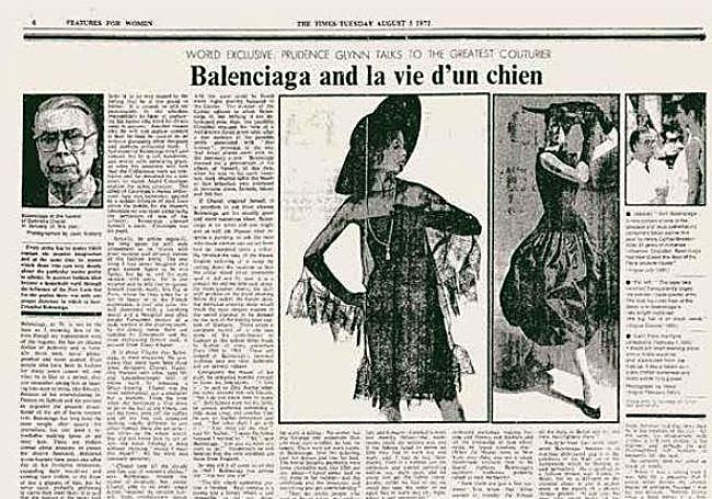 Entrevista ofrecida por Balenciaga a The Times en 1971.